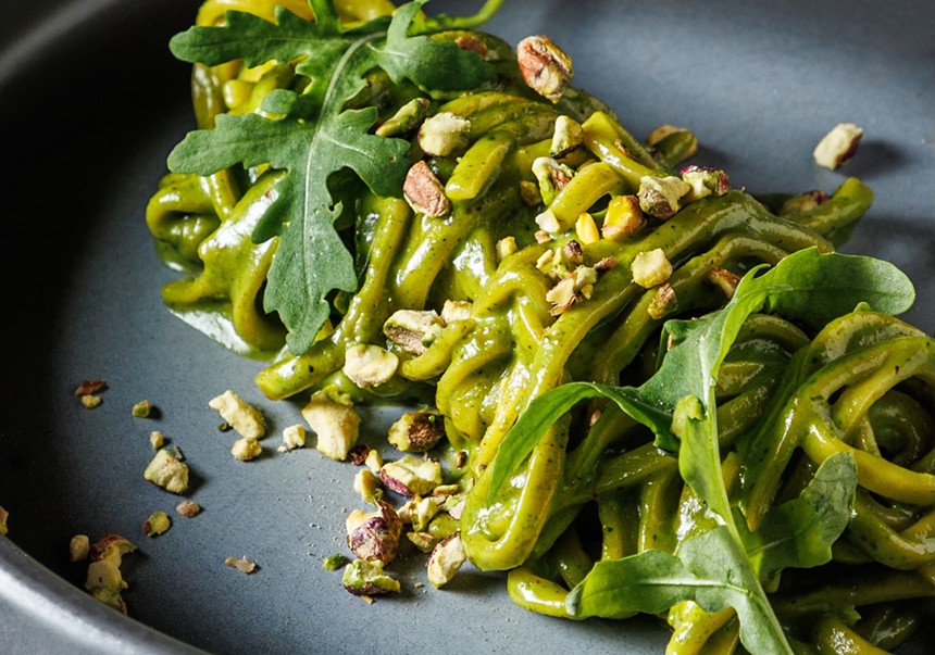 a green pasta dish