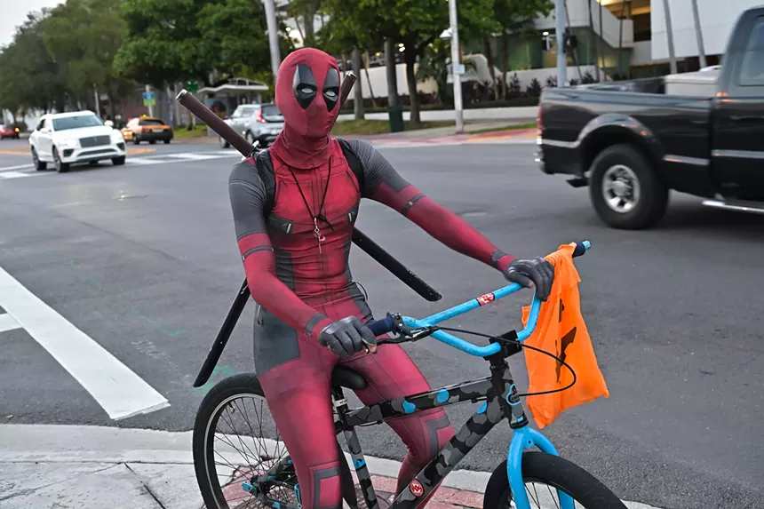 People in costume on Halloween night on Lincoln Road in Miami Beach