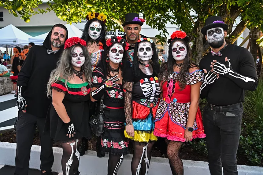 People in costume on Halloween night on Lincoln Road in Miami Beach