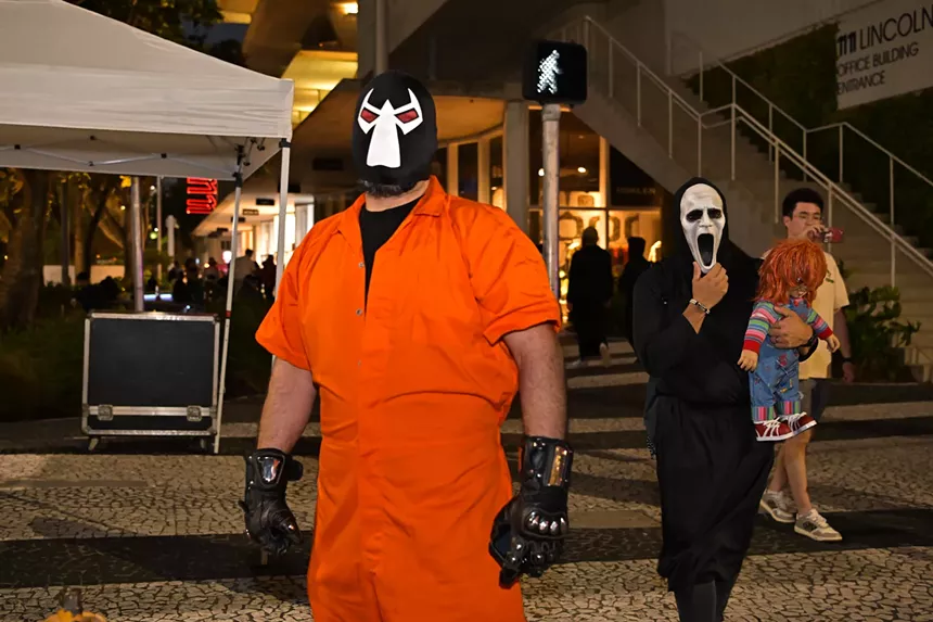 People in costume on Halloween night on Lincoln Road in Miami Beach