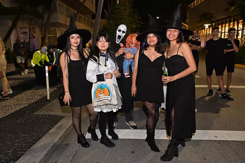 People in costume on Halloween night on Lincoln Road in Miami Beach