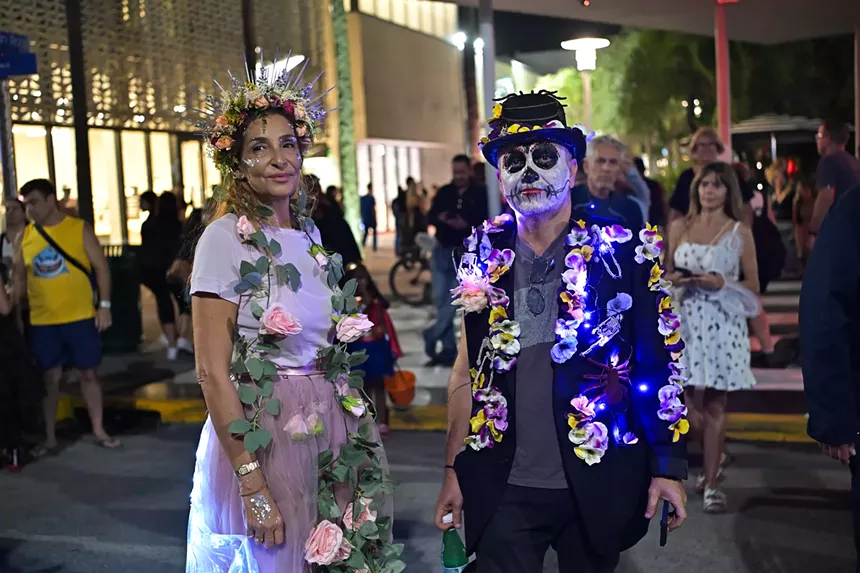 People in costume on Halloween night on Lincoln Road in Miami Beach