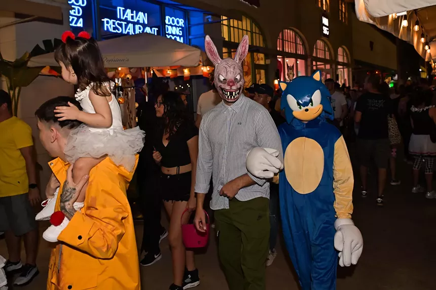 People in costume on Halloween night on Lincoln Road in Miami Beach