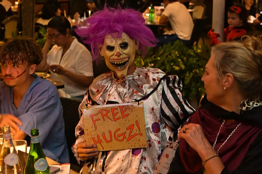 People in costume on Halloween night on Lincoln Road in Miami Beach