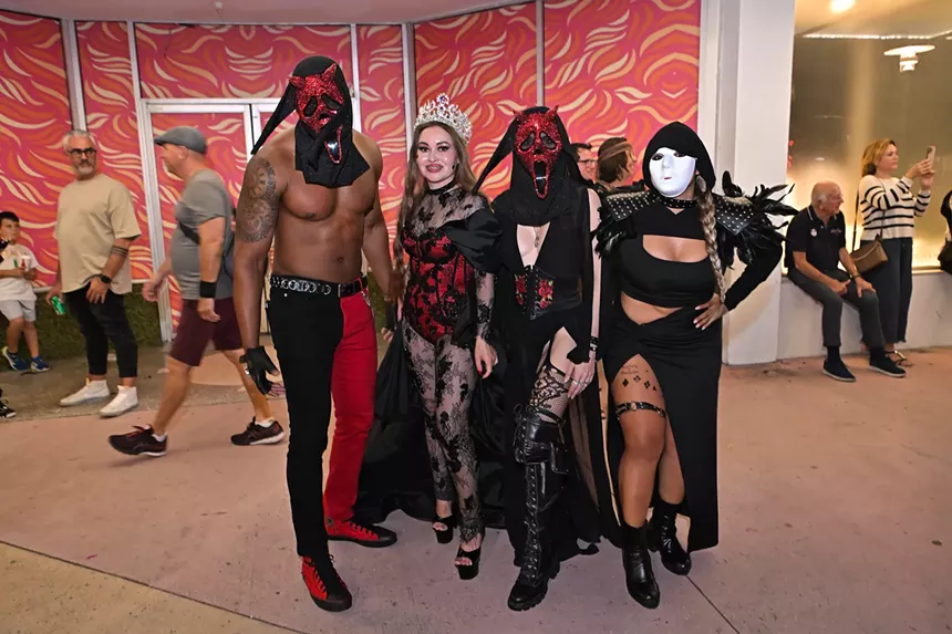 People in costume on Halloween night on Lincoln Road in Miami Beach