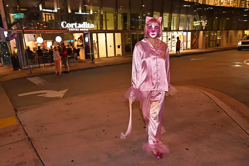 People in costume on Halloween night on Lincoln Road in Miami Beach
