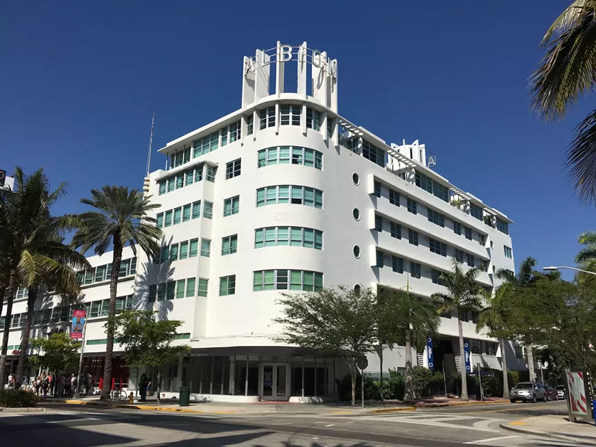 Art deco exterior of the Albion Hotel in Miami Beach