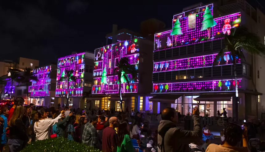 Holiday display on the façade of the Betsy Hotel in Miami Beach
