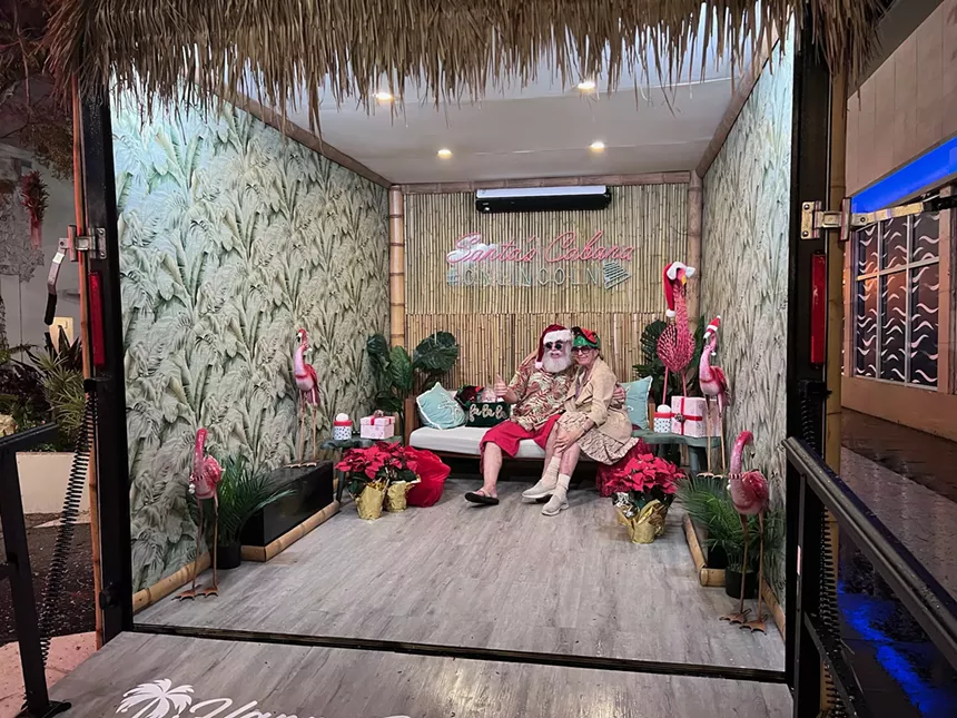 Tropical-style Santa at Lincoln Road in Miami Beach
