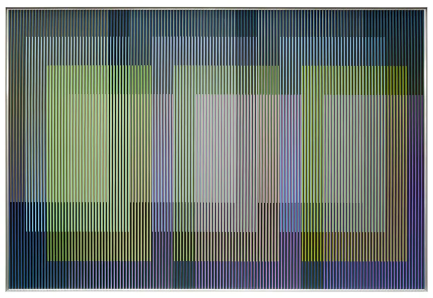 Green and blue art by Carlos Cruz-Diez