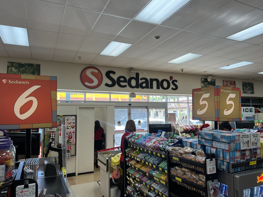The entrance and check-out at Sedano's in Little Havana.