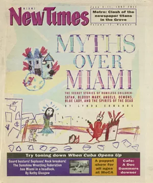 cover of a newspaper teasing a longform story about stories Miami homeless children tell, featuring a child's colorful drawing