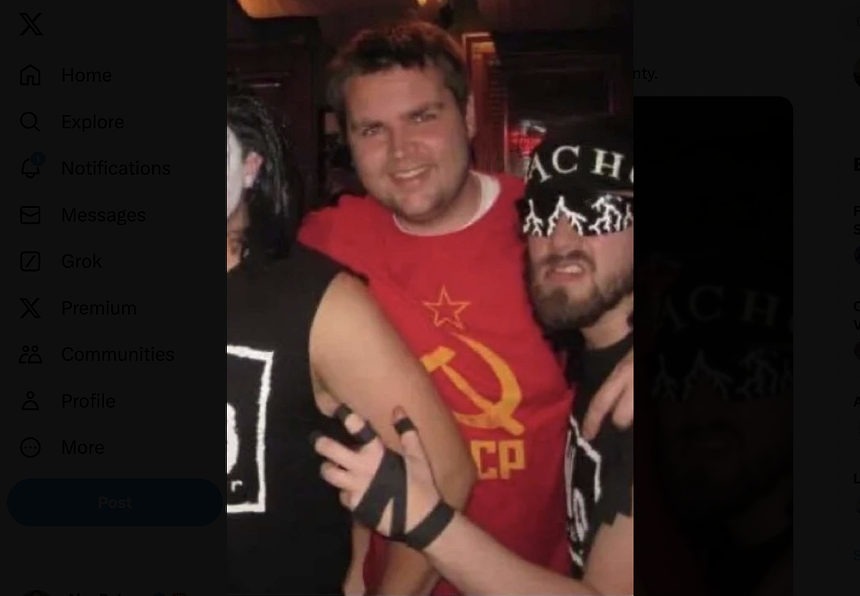 An old photo appears to show Donald Trump's running mate J.D. Vance wearing a T-shirt featuring a Soviet hammer and sickle.