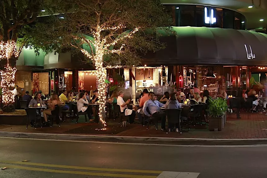 exterior of restaurant at night