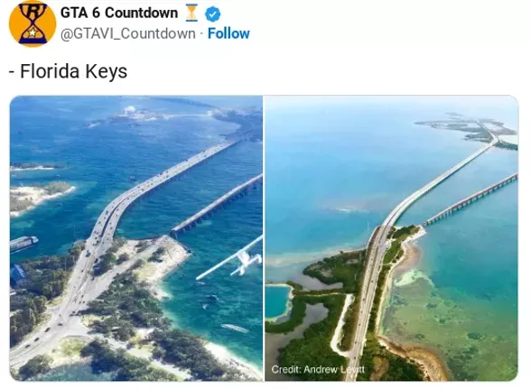 Comparison of the Seven Mile Bridge in real life and its depiction in the GTA 6 trailer