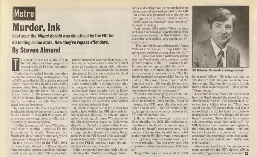 A New Times news story by Steve Almond about the Miami Herald's alarmist and misleading coverage of FBI crime statistics.