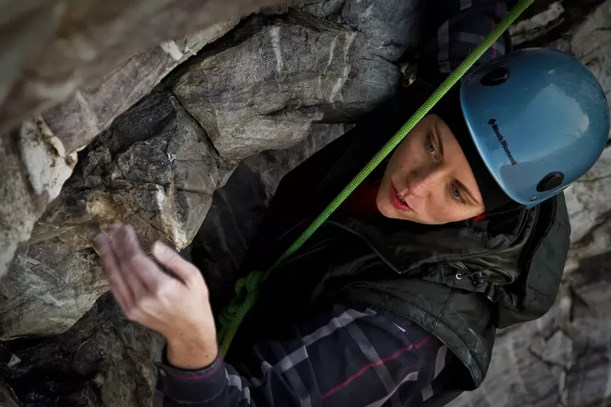 Woman rock climbing