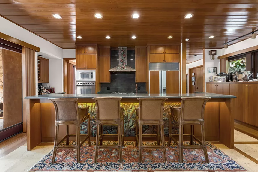 Wood-paneled kitchen