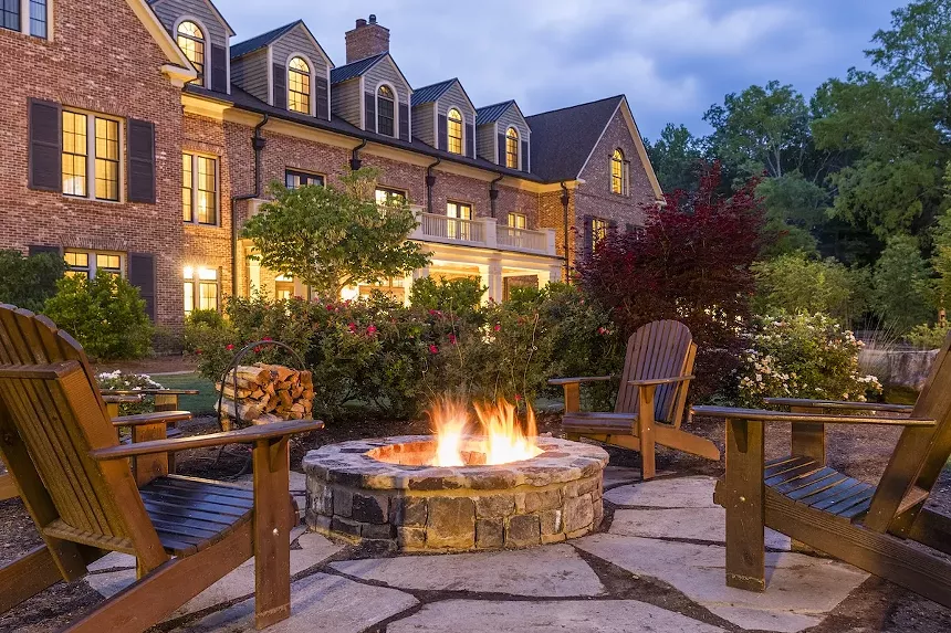 a fire pit at a resort