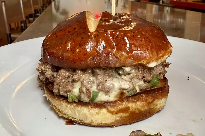 burger on pretzel bun