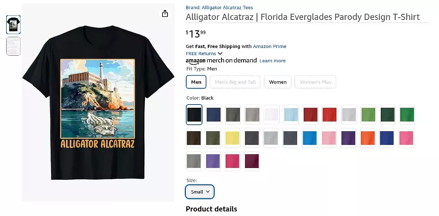 Alligator swimming in front of alcatraz t-shirt