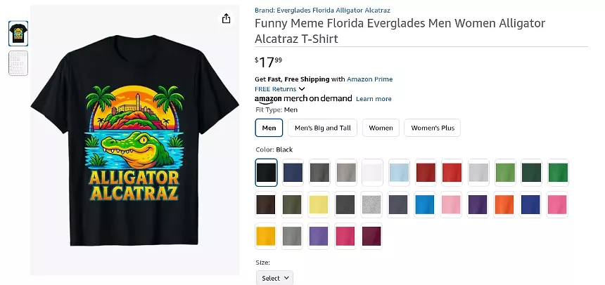 Colorful alligator alcatraz t-shirt