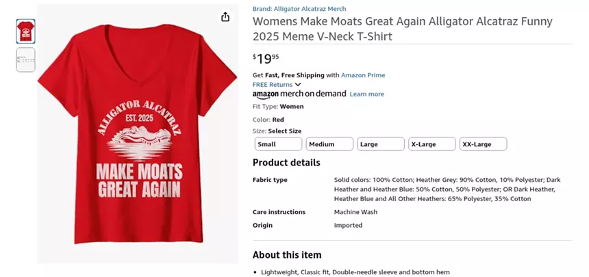 Red v-neck Alligaro Alcatrz "Make Moats Great Again"