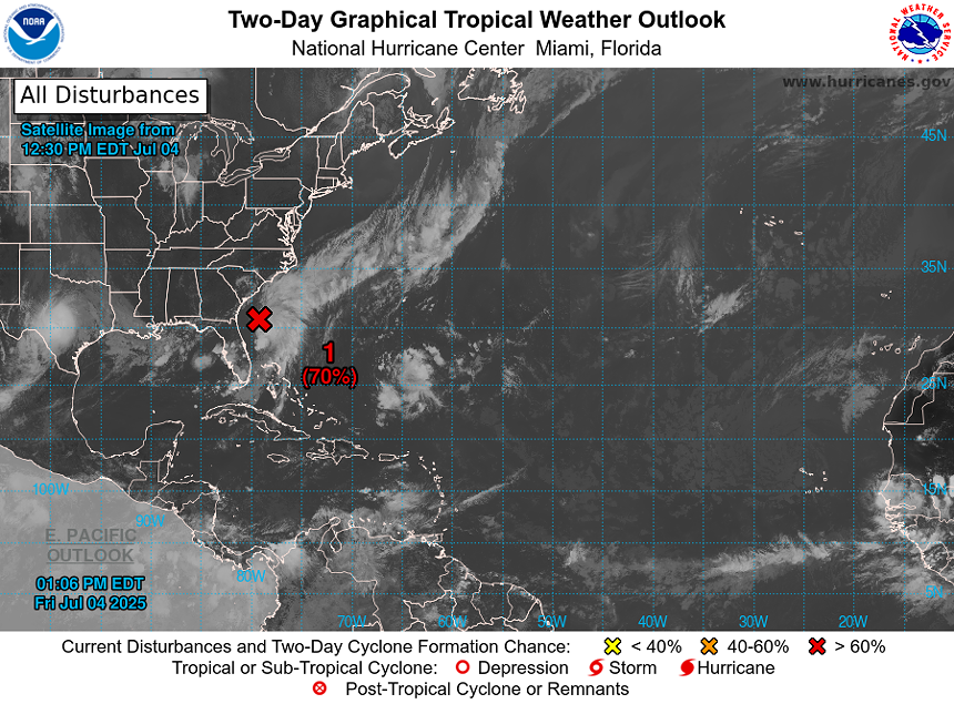 National Hurricane Center 2-day forecast for the Atlantic seaboard