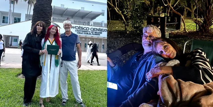 Left: Carla Artese and her family at her high school graduation. Right: Fernando Artese and his wife, Monica Artese.