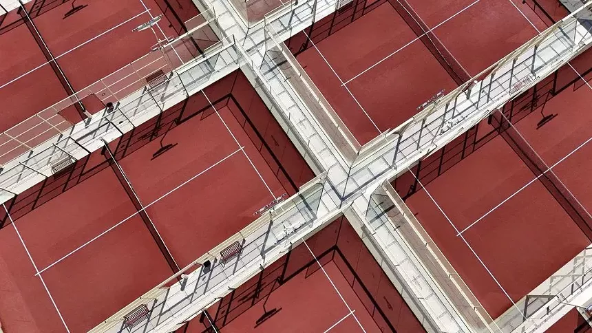 Aerial photo of red Padel courts