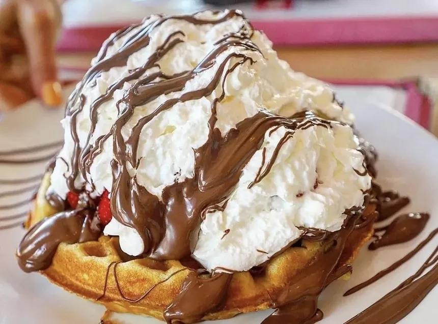 Waffles with whipped cream