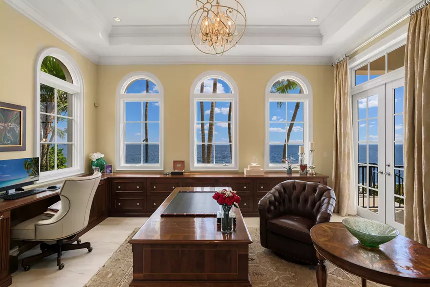 Office with wood desks overlooking the bay
