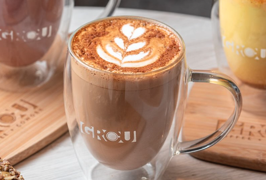 latte in a clear glass