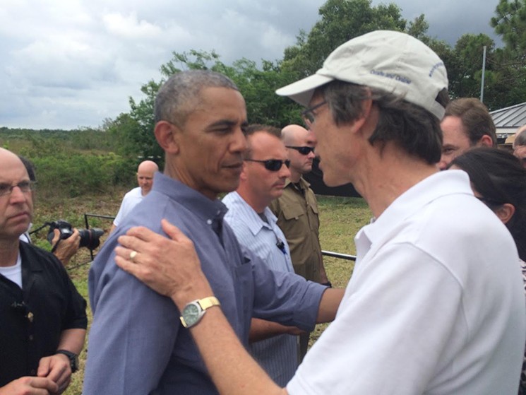 In Everglades National Park, Stoddard takes a moment to tell President Obama how Turkey Point is endangering the area. - COURTESY OF MICHELLE MCGOVERN