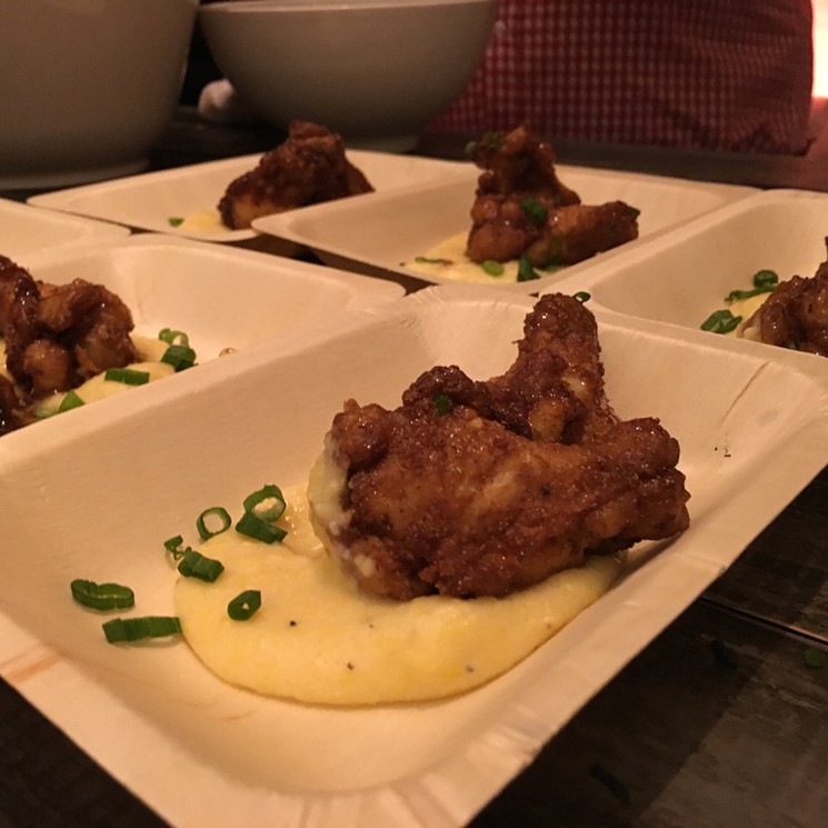 Hill Country Chicken's drumettes with sweet grits. - PHOTO BY ZACHARY FAGENSON