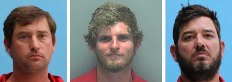 Robert Albritton (left), Matthew Evors, and Wayne Nichols are among nine defendants facing criminal charges after FWC sent an undercover team to open a fake alligator farm in Southwest Florida. - DESOTO COUNTY SHERIFF'S OFFICE
