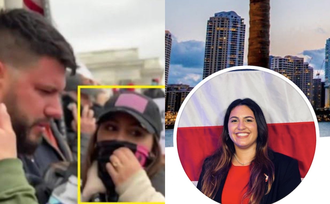 Online sleuths claim South Florida GOP strategist Barbara Balsameda (right) is "#PinkGaiterPBG" (left), who was photographed at the U.S. Capitol insurrection on January 6, 2021.