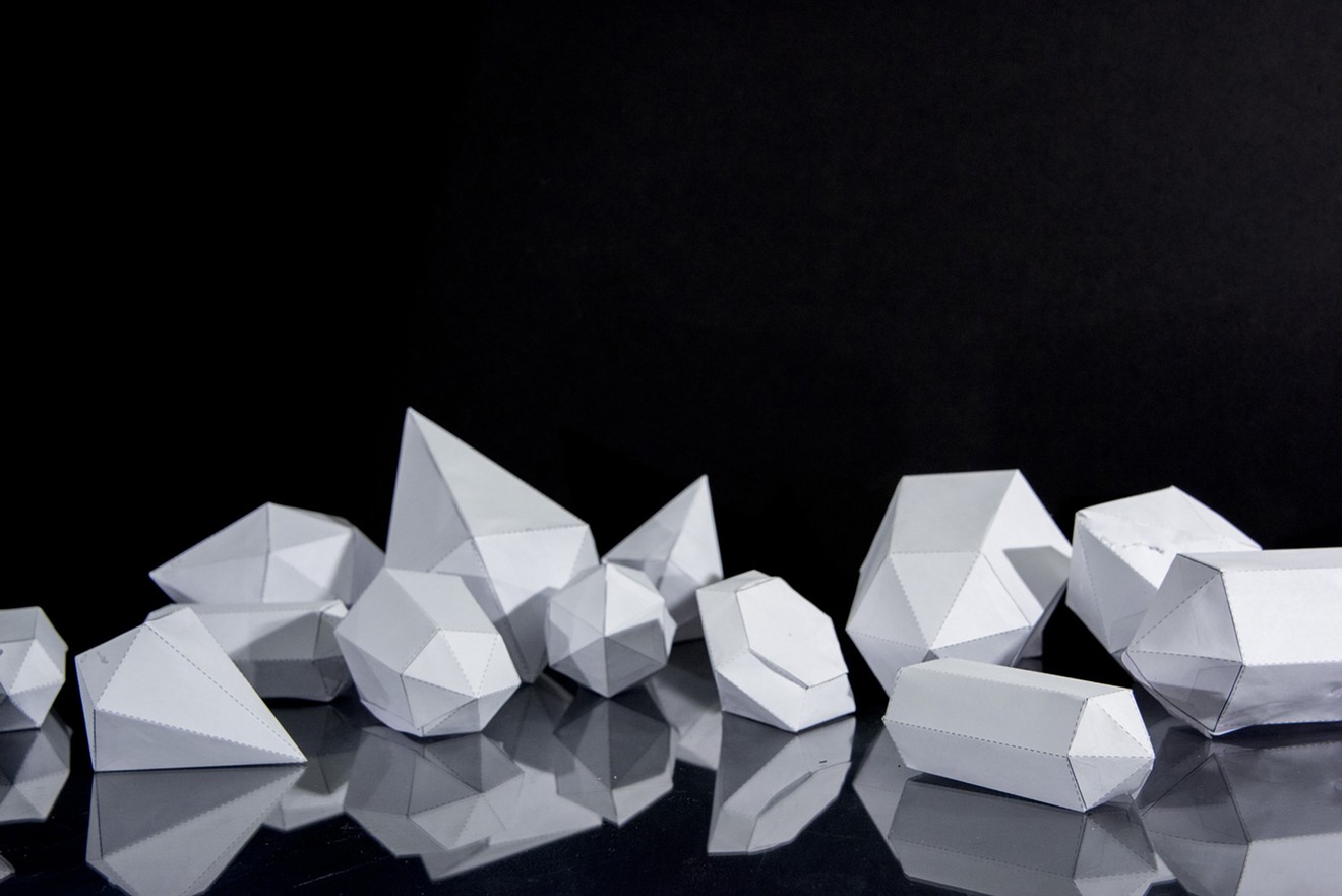 Shapiro's paper diamond prototypes form the basis of her polygonal ice wedge series.