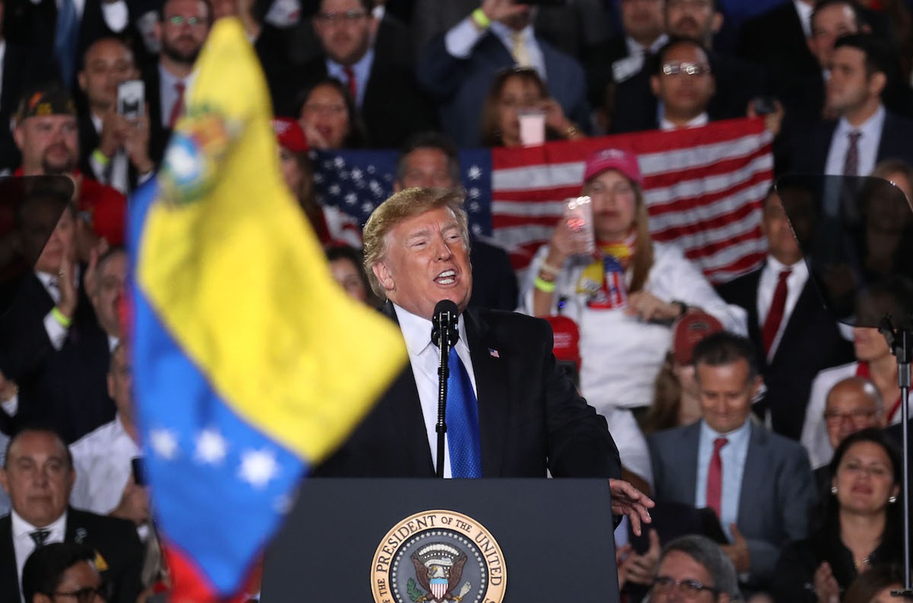 Trump spoke to Miami's Venezuelan community at a rally February 18, 2019, at Florida International University.