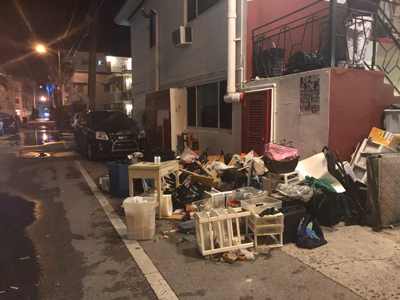 Maria Caza&ntilde;es was evicted Friday night in South Beach. Her belongings were thrown into the alley behind her apartment on Euclid Avenue.
