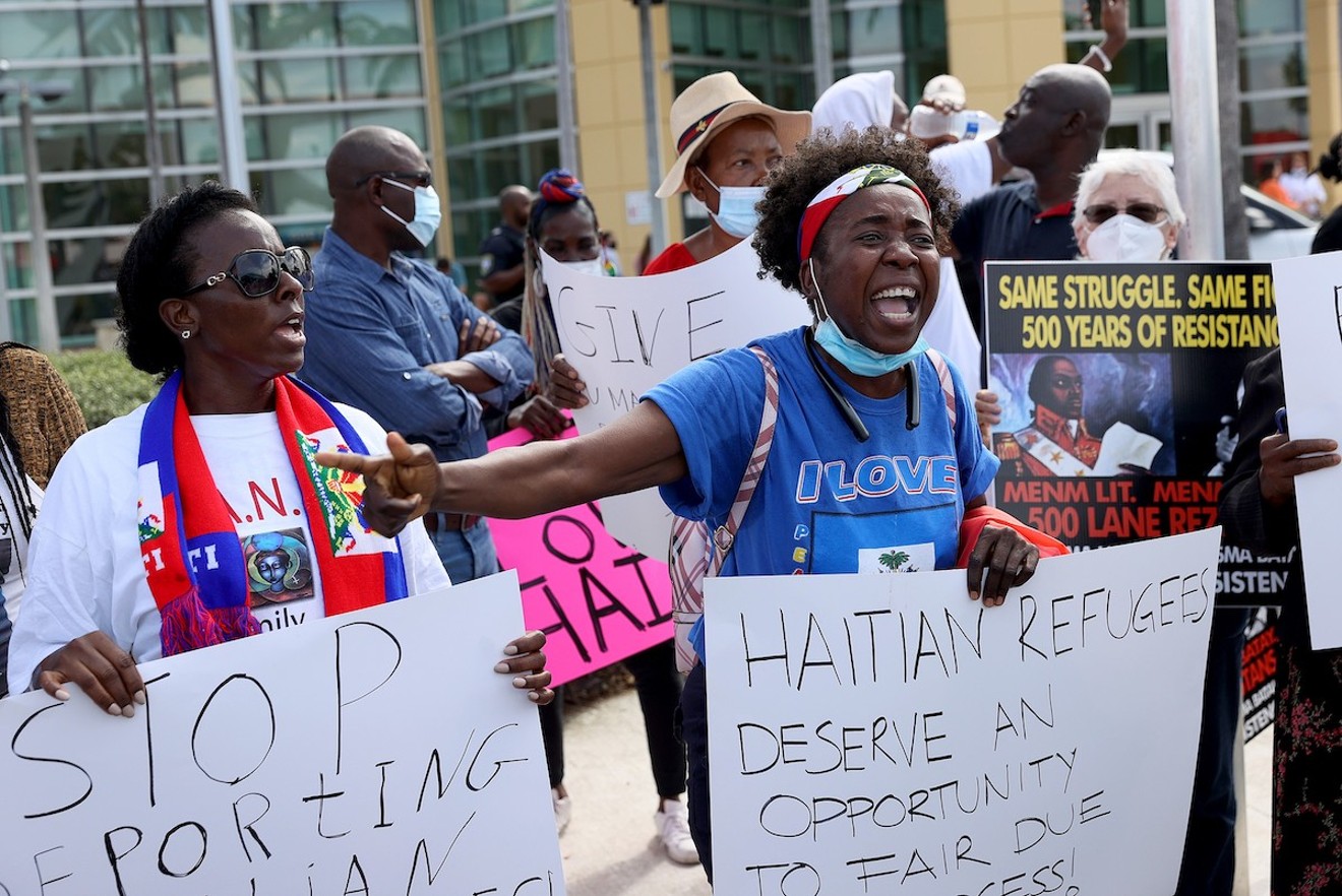 Protesters gathered in Miami on September 22 to denounce the expulsion of Haitian refugees.