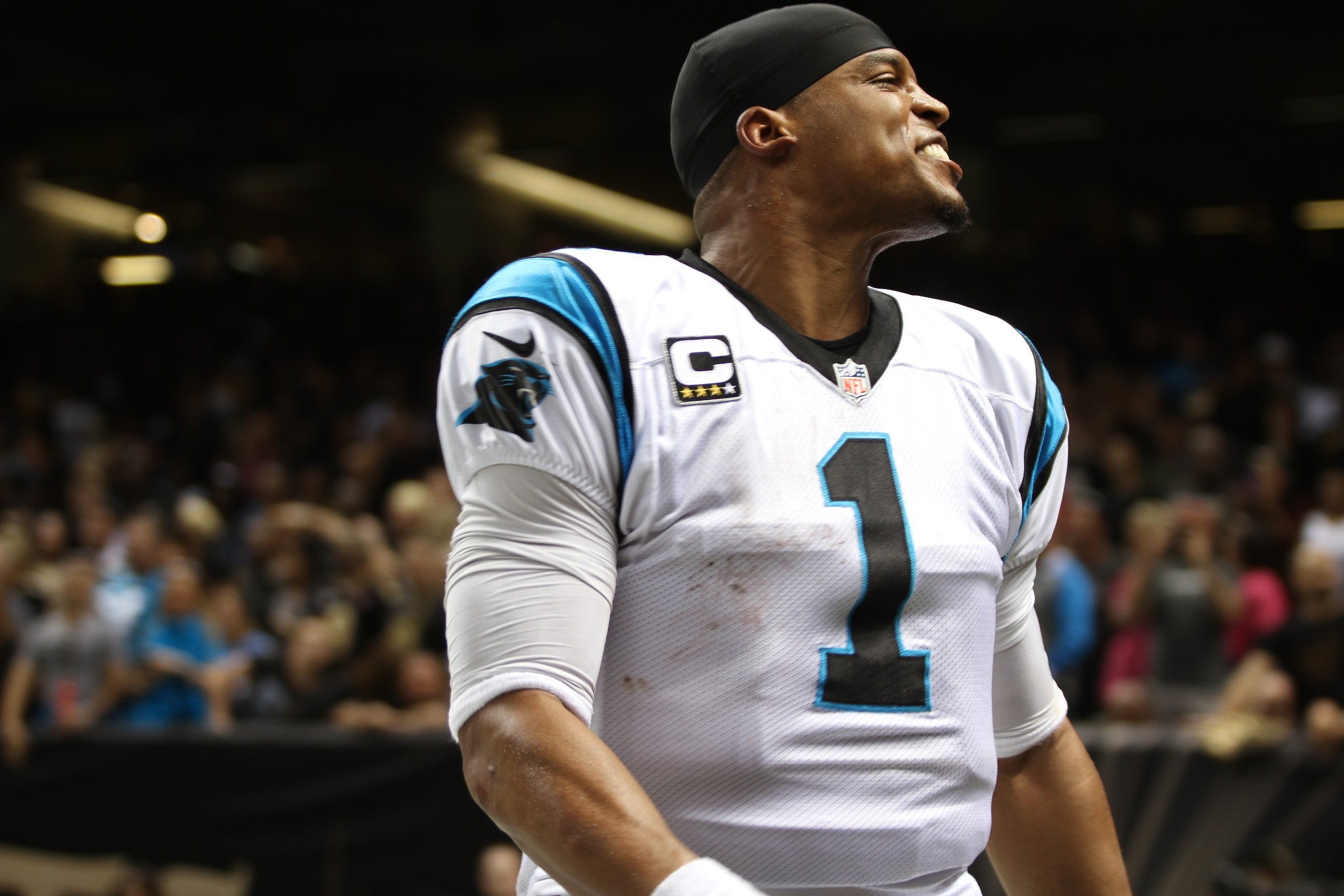 North Carolina, USA. 17th August 2018. Carolina Panthers quarterback Cam  Newton (1) during the preseason NFL football game between the Miami  Dolphins and the Carolina Panthers on Friday August 17, 2018 in