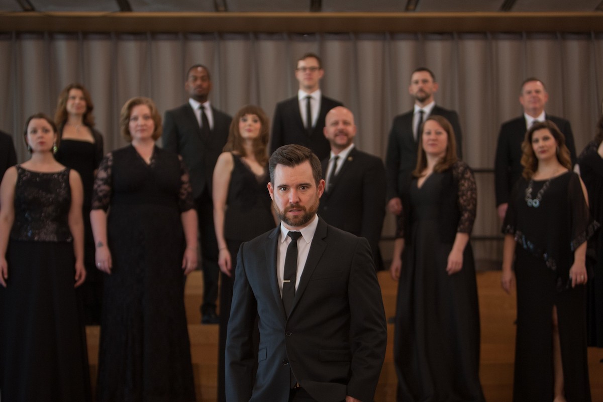 Founder and conductor Patrick Dupré Quigley, front, seen with members of the vocal ensemble Seraphic Fire.