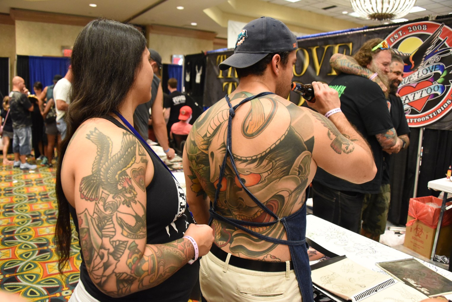 Patrick Thomas and Amy Jensen pose for a portrait at the annual Seattle  Tattoo Expo Aug 19 2017 at Fisher Pavilion Genna Martin  seattlepicom GENNA MARTINSan Francisco Chronicle via AP Stock Photo 