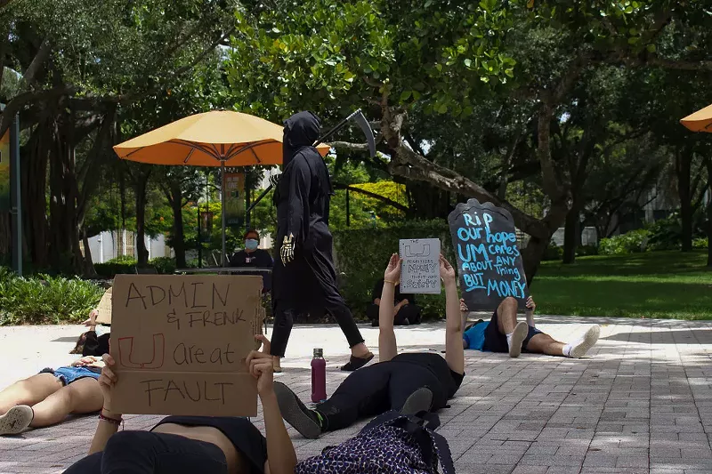 Image: Students and faculty protested conditions at the University of Miami during a September 4 "die-in."