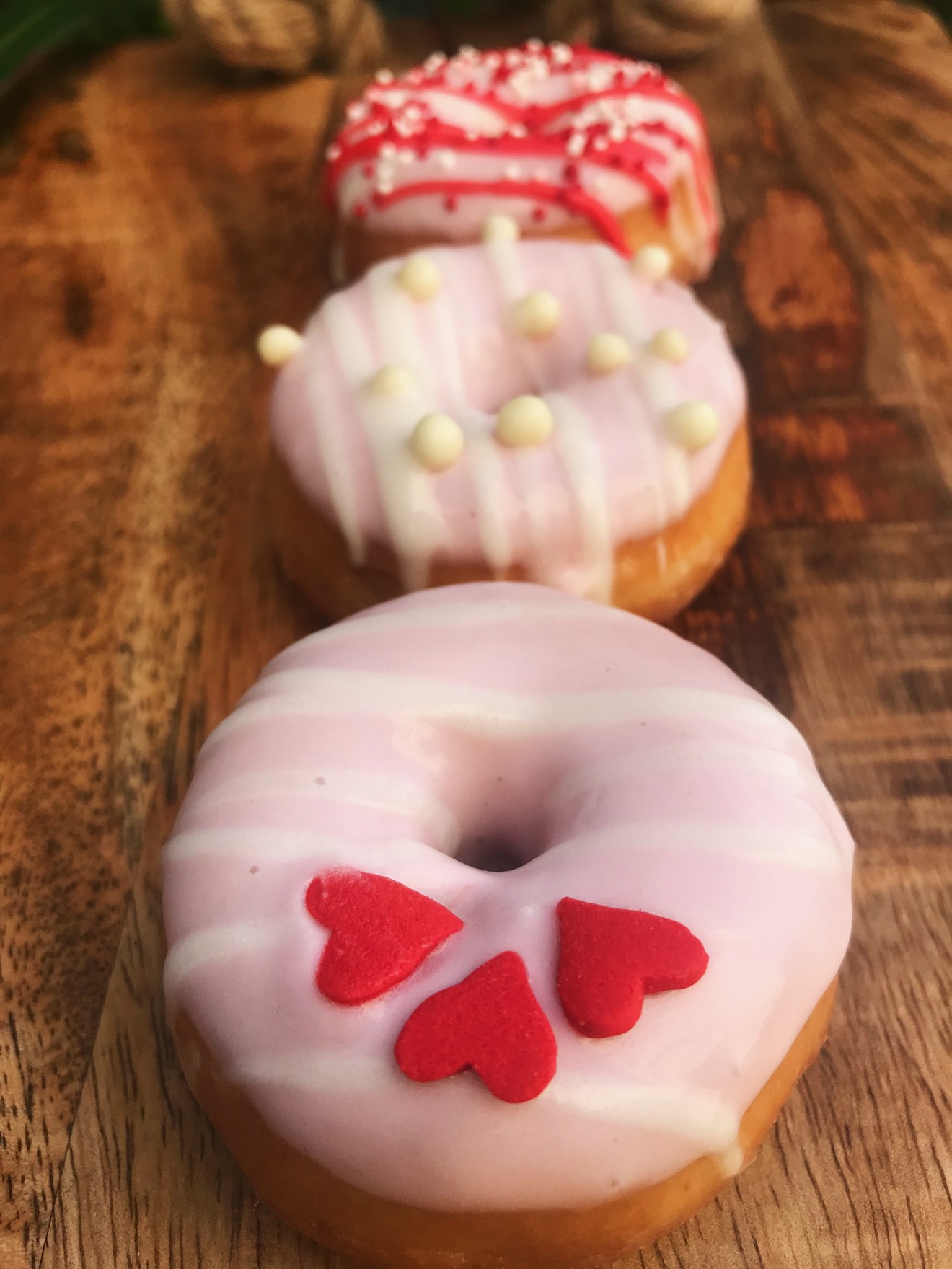 Valentine's Day-themed mini doughnuts.