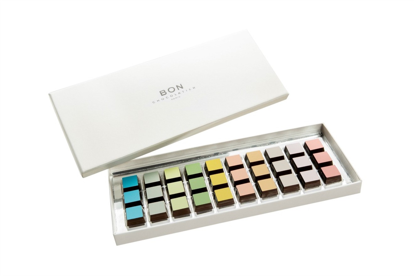 A box of colorful truffles from Bon Chocolatier.