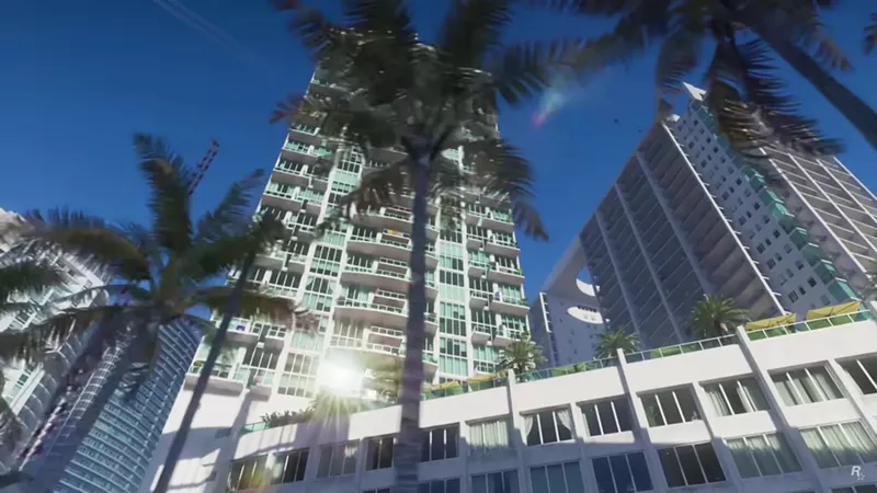 Image: Screenshot showing the Brickell on the River building in the GTA 6 trailer alongside its real-life Miami counterpart