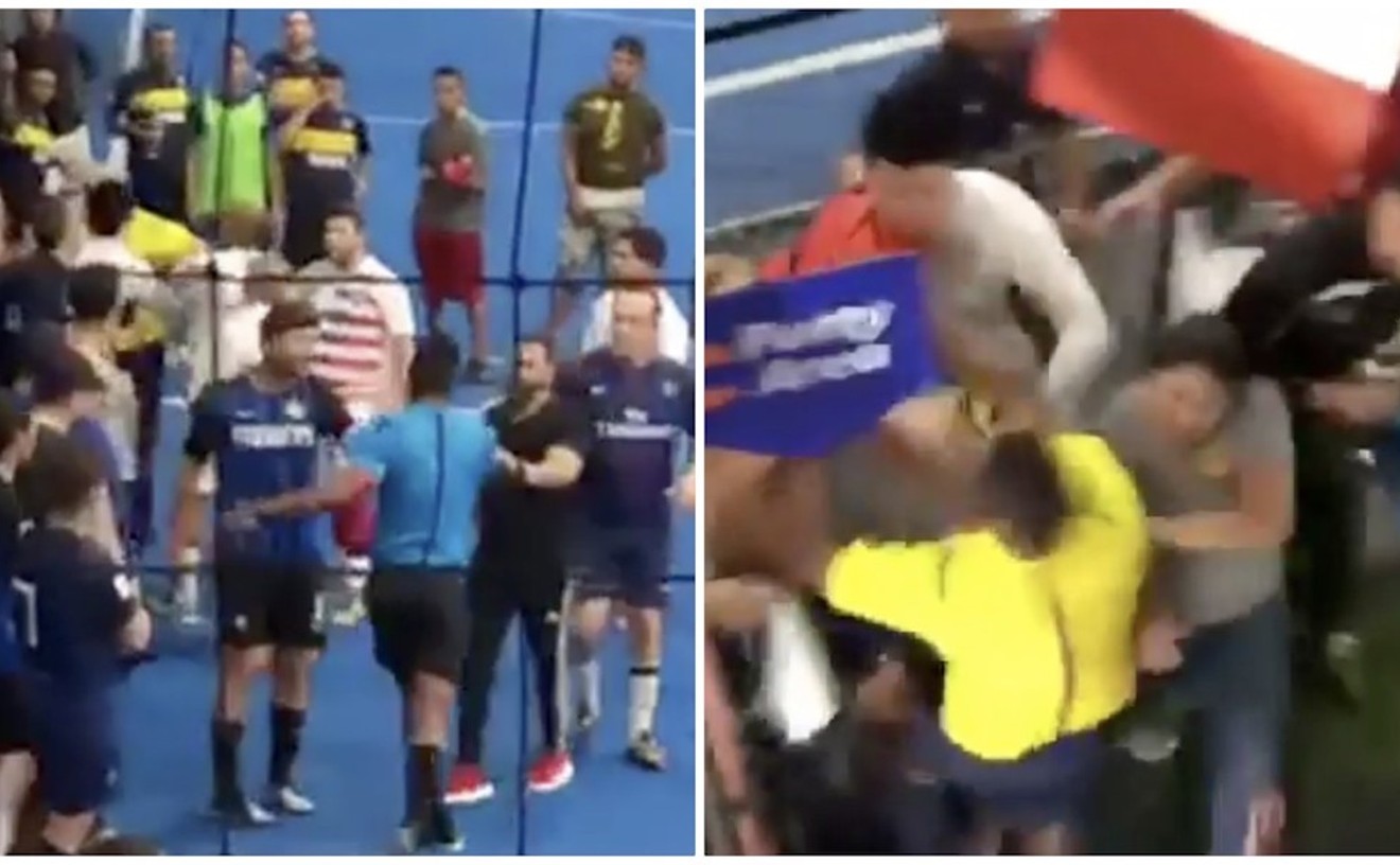 Video: Red Card Turns Into Massive Brawl With Ref at Doral Indoor Soccer Game