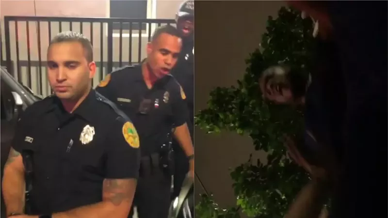 Image: Emanuel David Williams (right) says he was arrested and punched in the head for recording a Miami Police offiicer.